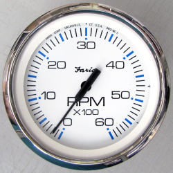 Faria - Chesapeake White Tachometer Gauge - 6000RPM - 85mm - SS Bezel