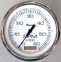 Faria - Chesapeake White Tachometer with Hourmeter Gauge - 6000RPM - 85mm - SS Bezel